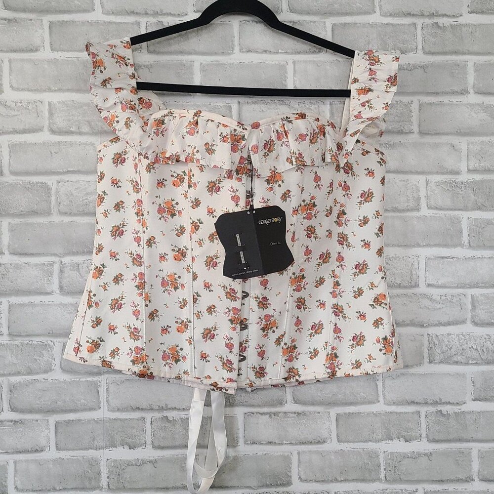 Corset Story Bustier Top Foral Hook Front Tie Back UK 24 US 20 NEW Coquette - Picture 1 of 11